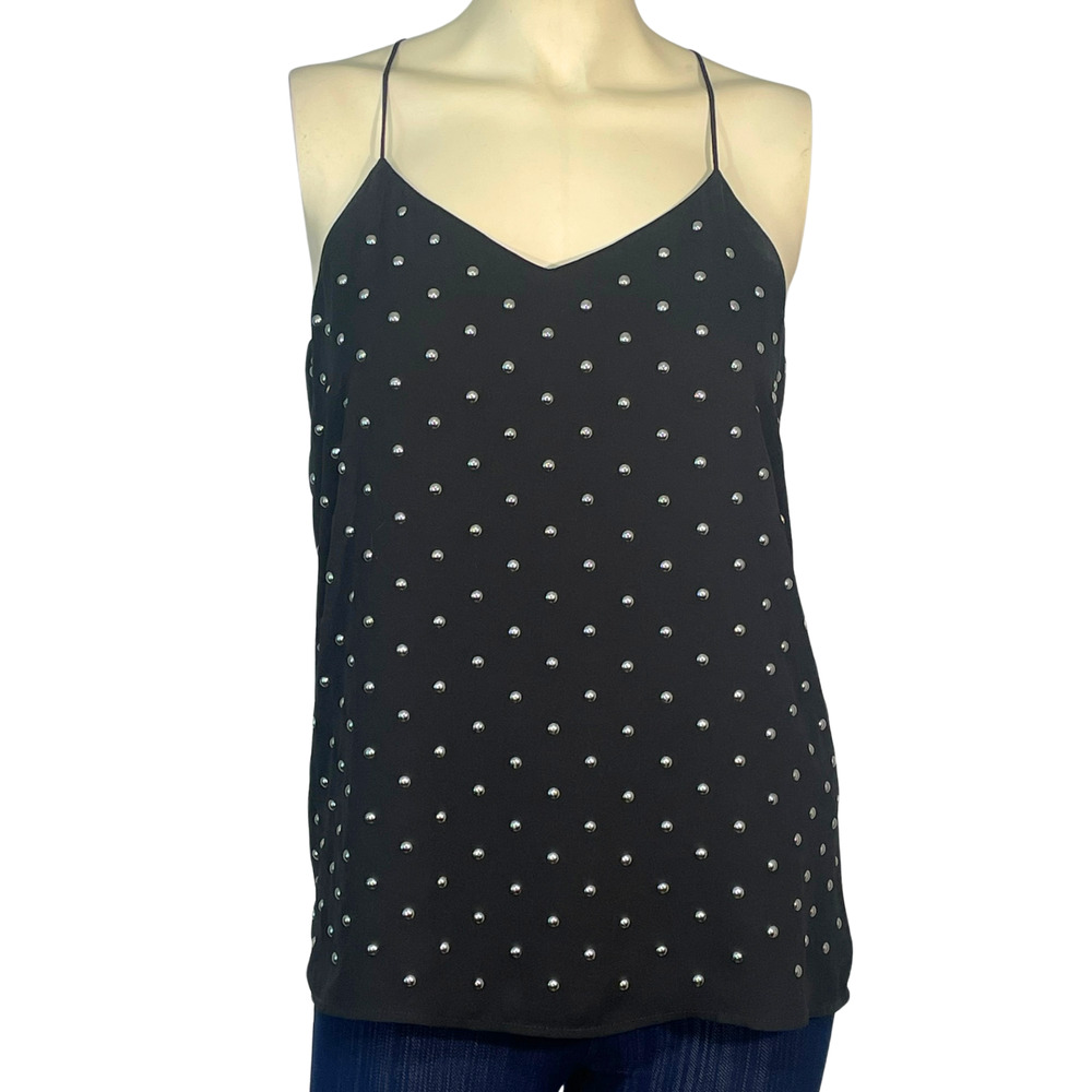 Express Sz S Spaghetti Strap Halter Tank Silver Studs Chiffon Fabric Black Biker